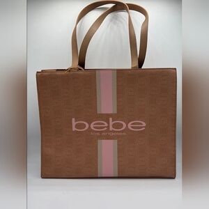 BeBe NWT Ember Racer Stripe Tote with Insert - E01-4486 Tan